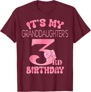 It's My Granddaughter's 3rd Birthday Girl Pink Party Themes T-Shirt - T-Shirt | Maroon