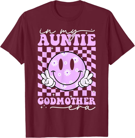 In My Auntie Godmother Era Aunt God Mother Bestie Smile Face T-Shirt - T-Shirt | Maroon