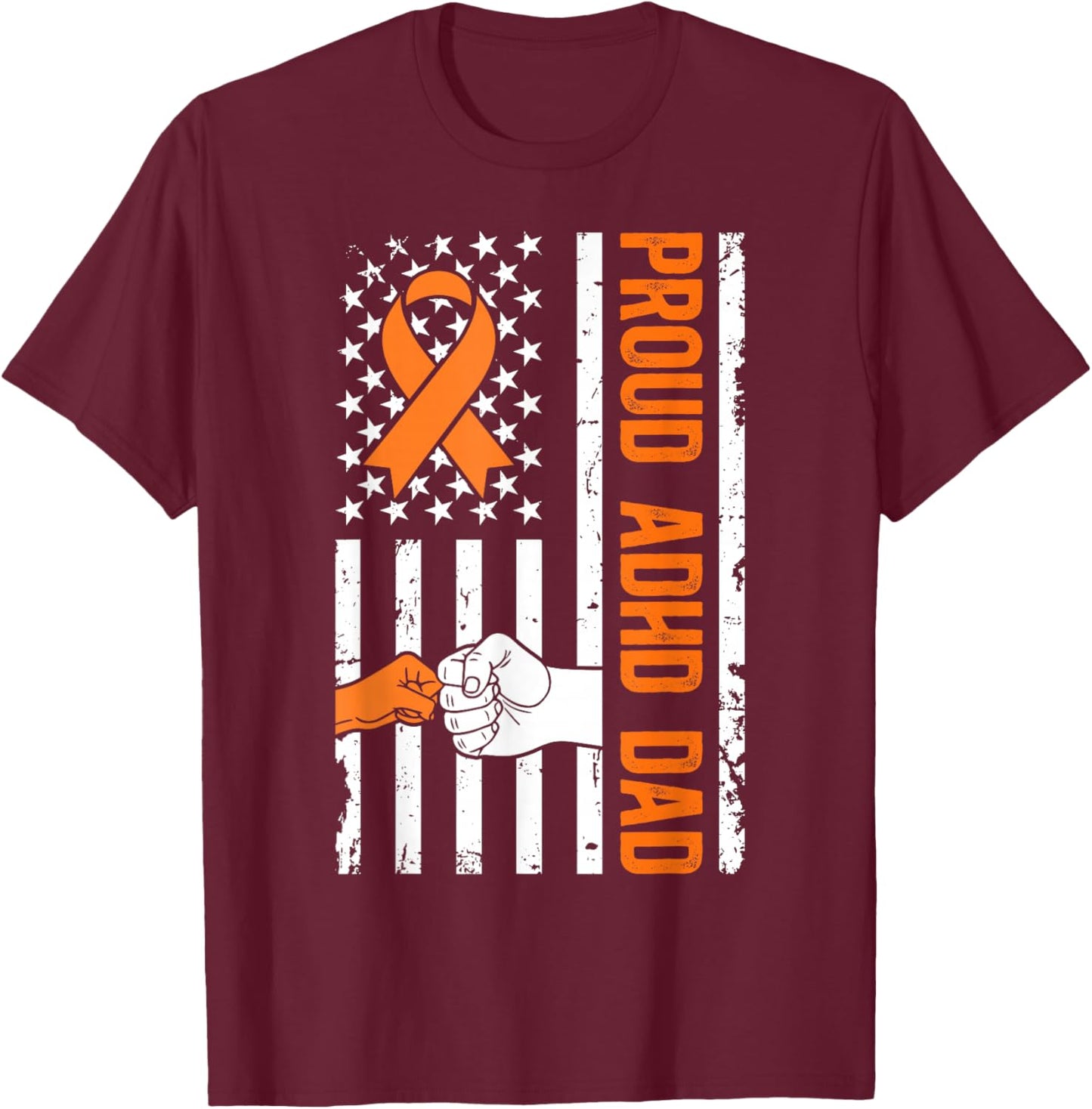 Proud ADHD Dad of an ADHD Warrior US Flag ADHD Awareness T-Shirt - T-Shirt | Maroon