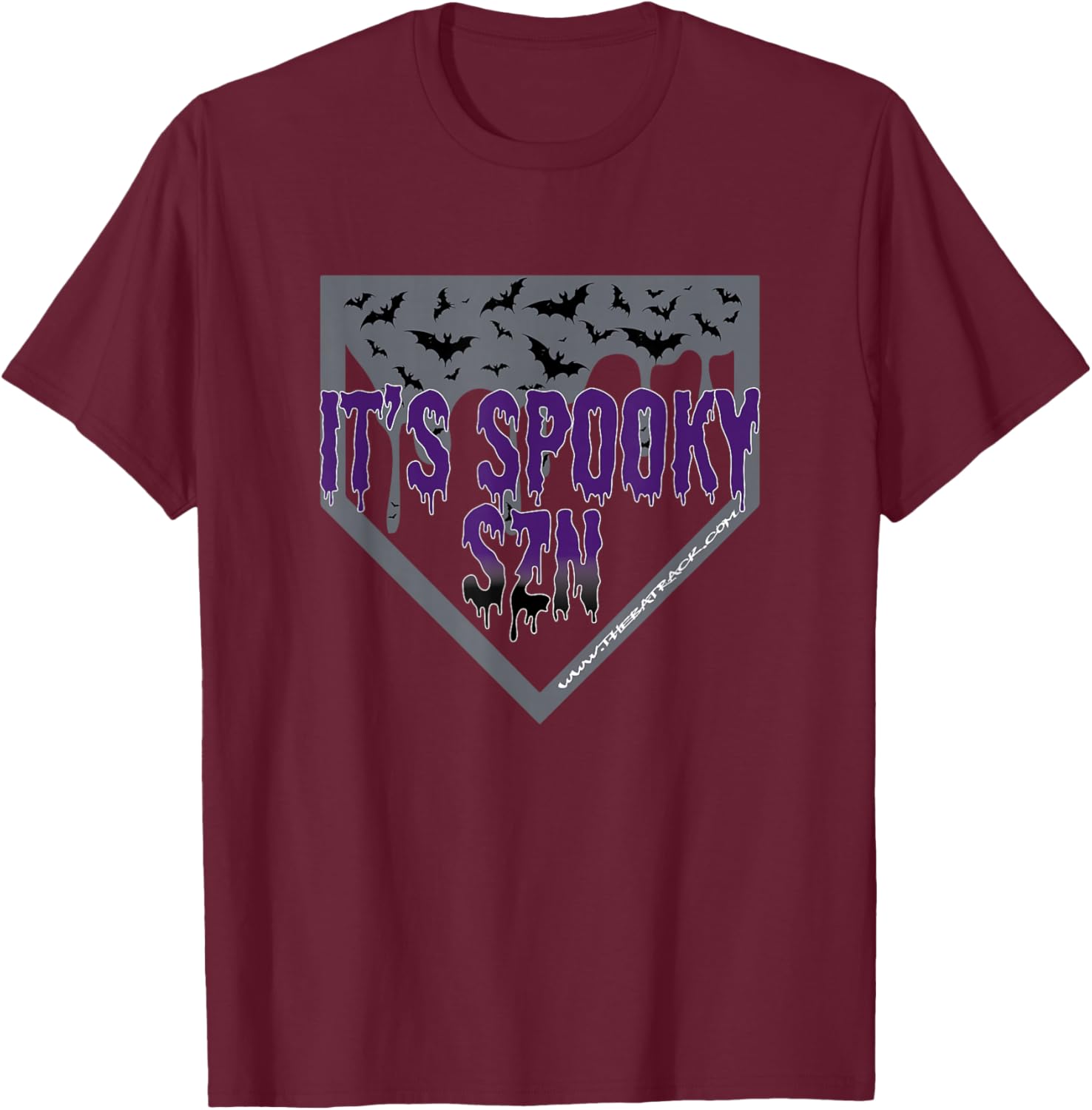 Halloween Baseball It’s Spooky SZN Dripping Letters Bat T-Shirt - T-Shirt | Maroon