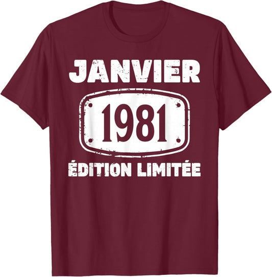 January 1981 45 Years Birthday Gift Man January 1981 T-Shirt - T-Shirt | Maroon