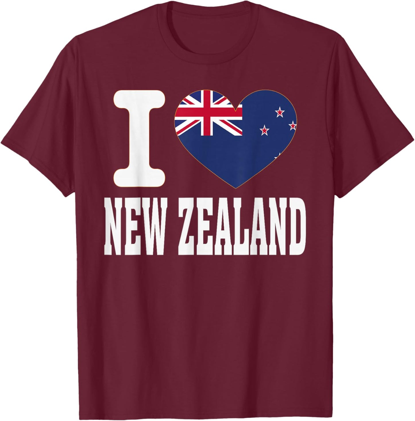I Love NEW Zealand Heart Souvenir Lovers Pride Travel T-Shirt - T-Shirt | Maroon