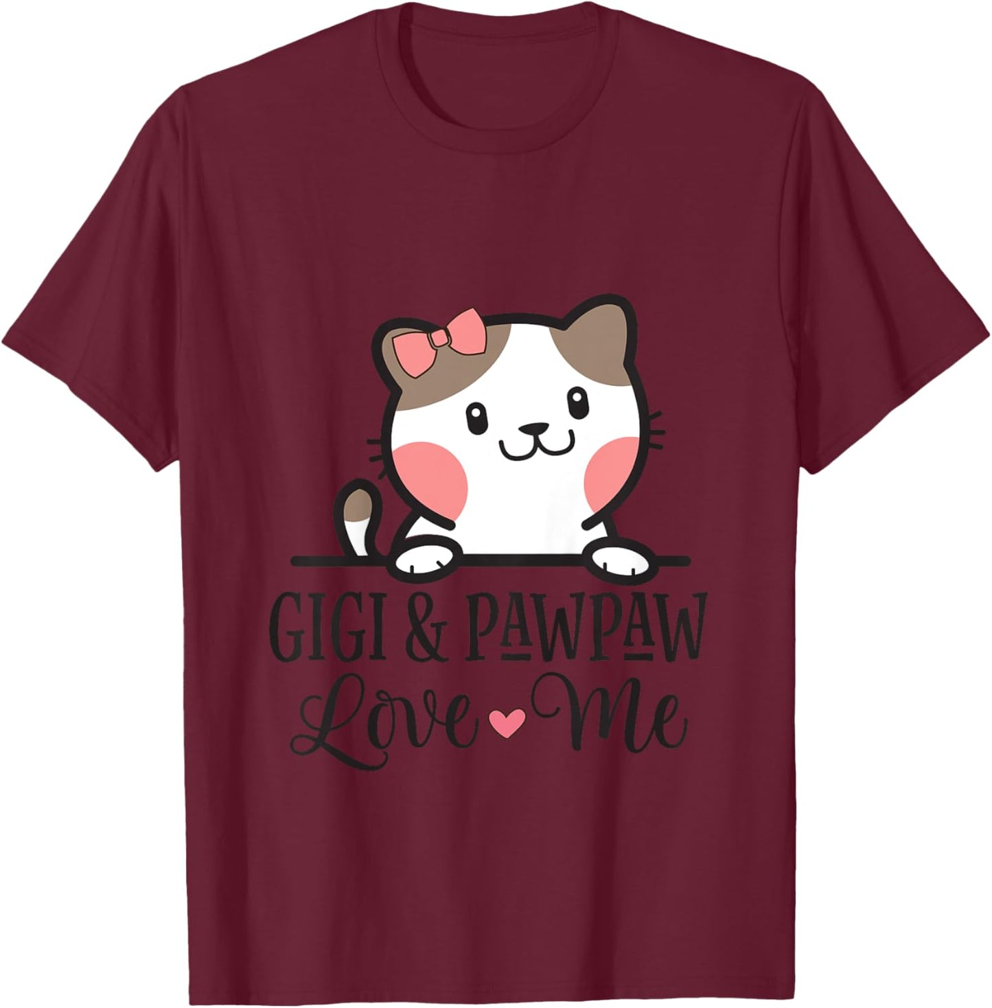 Kids Gigi And Pawpaw Love Me Grandkids Cat T-Shirt - T-Shirt | Maroon
