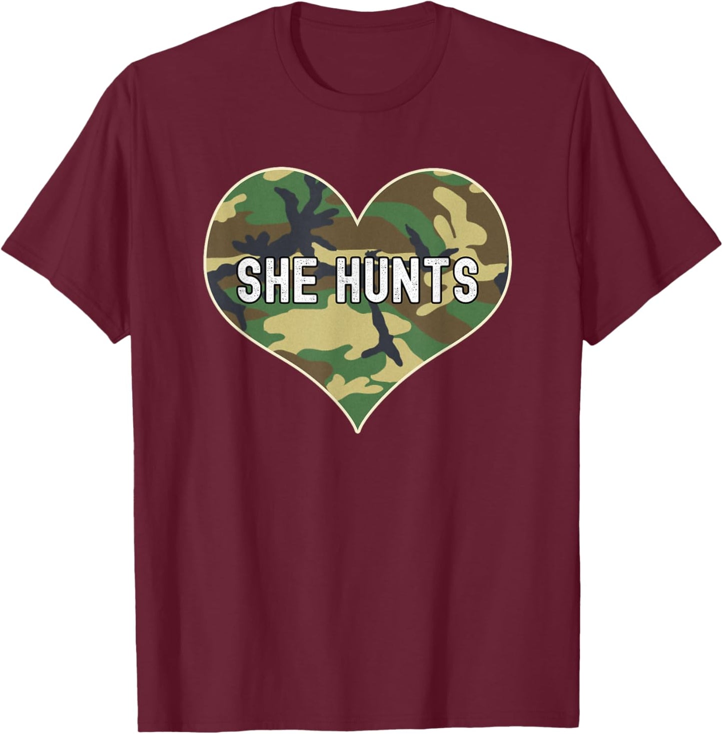 Female Hunter Love Hunting Camo Heart Women T-Shirt - T-Shirt | Maroon