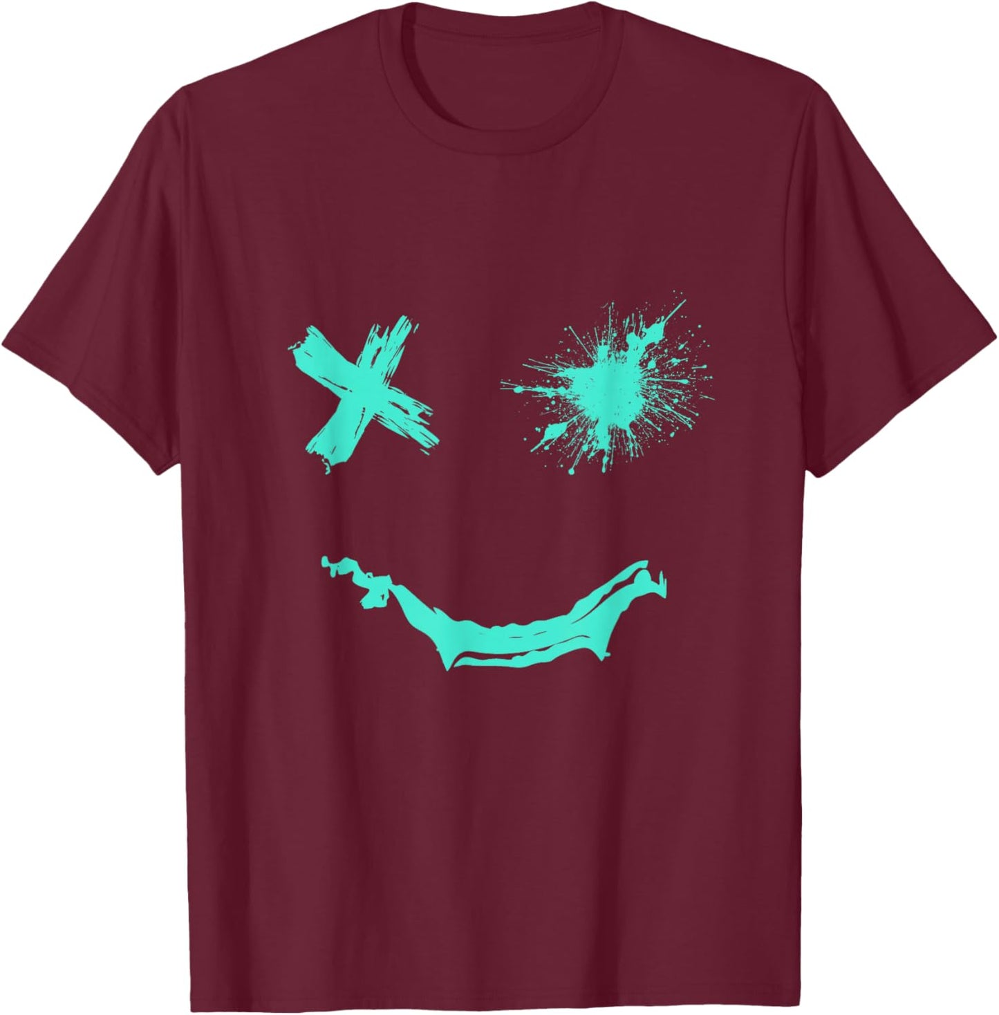 Light Teal Aqua Smile Grunge Face Light Teal Aqua Color T-Shirt - T-Shirt | Maroon