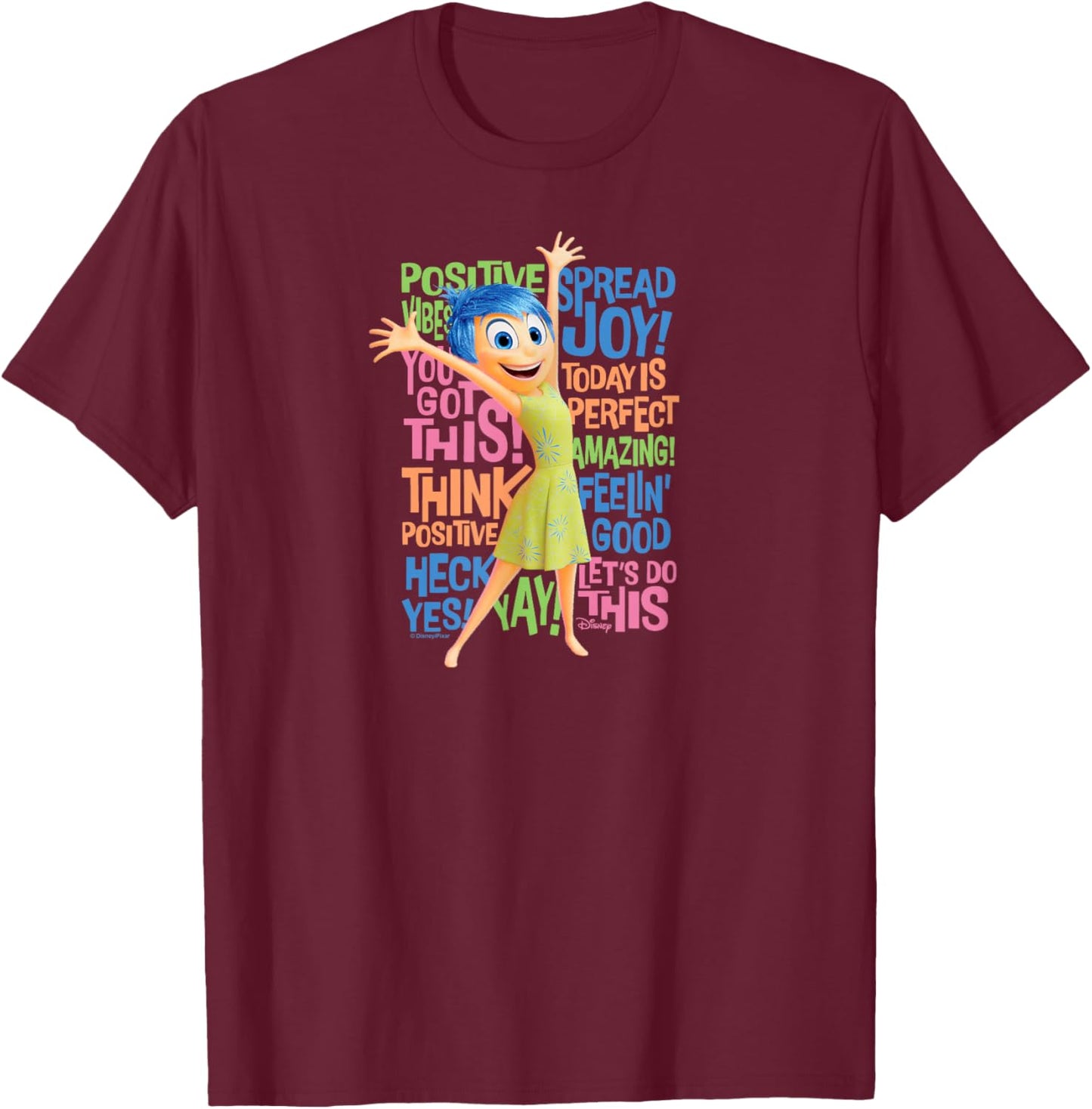 Inside Out 2 - Joy Character Positive Words T-Shirt - T-Shirt | Maroon