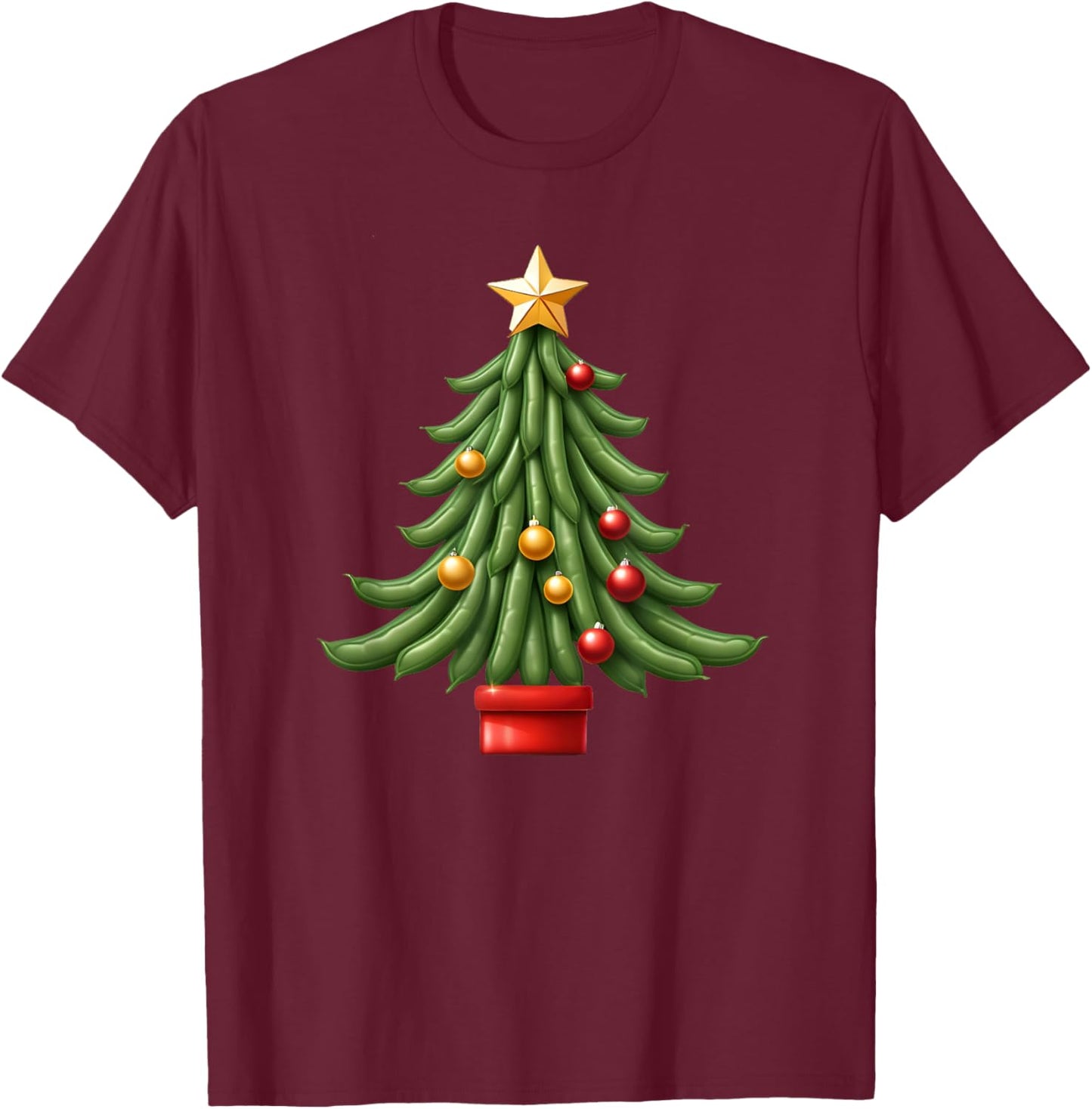 String Green Bean Christmas Tree T-Shirt - T-Shirt | Maroon