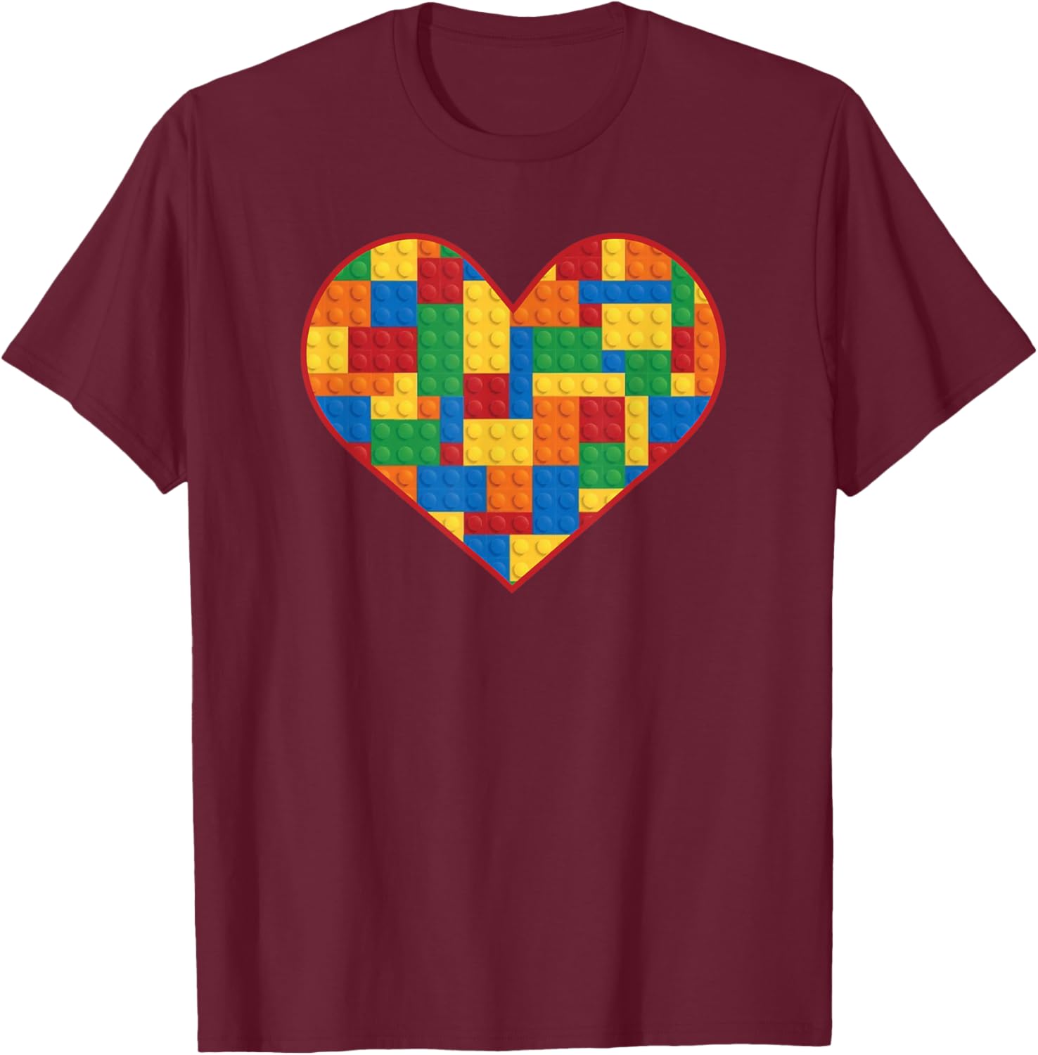Block Building Heart Love Brick Building Builder T-Shirt - T-Shirt | Maroon