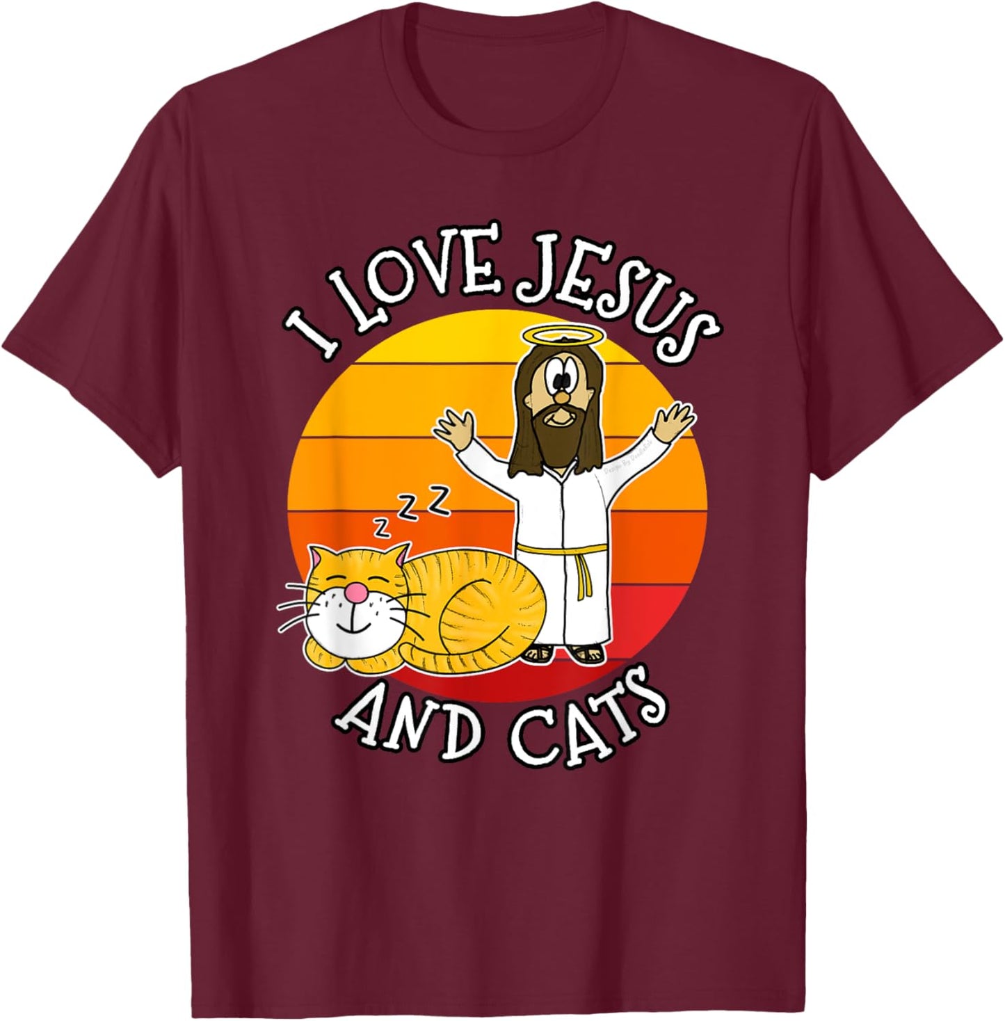 I Love Jesus and Cats, Christian Cat Lover Church Funny Men Women Kids T-Shirt - T-Shirt | Maroon
