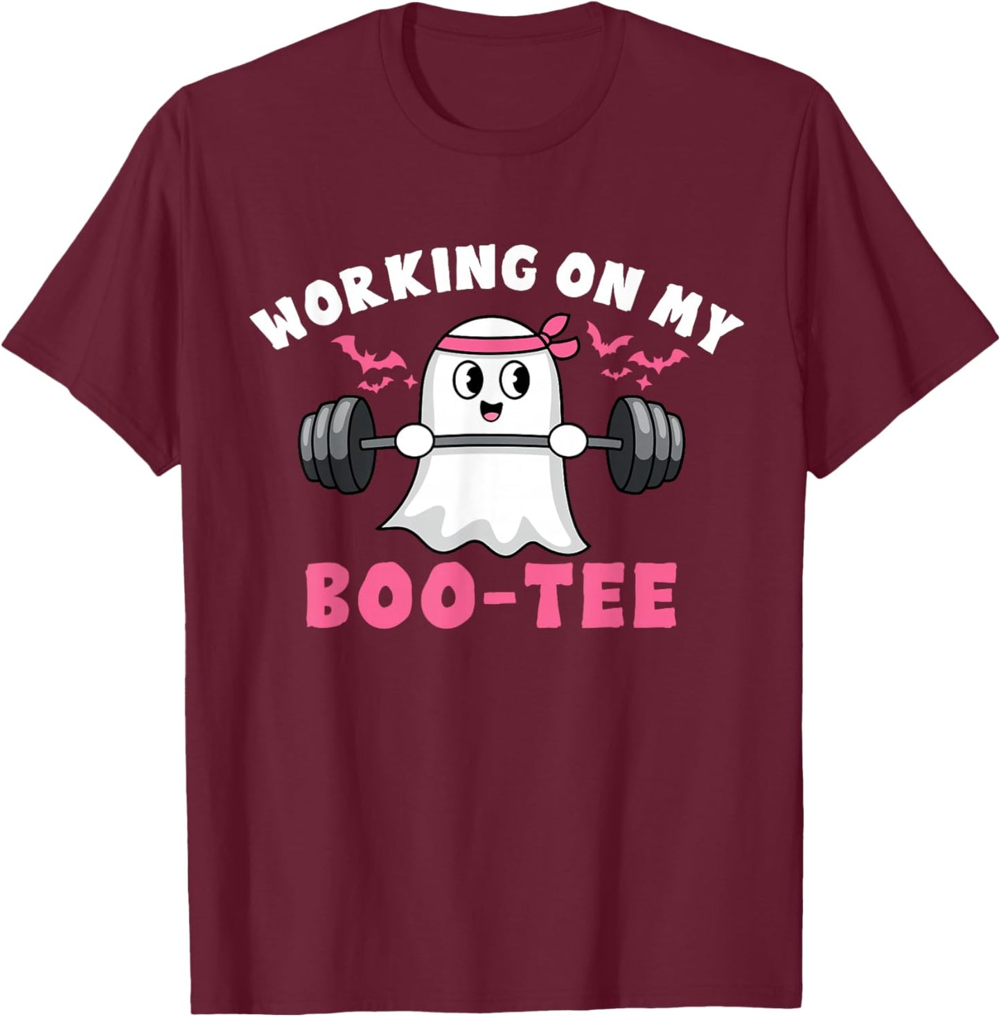 Working on My Boo Halloween Dead Lift Ghost Gym T-Shirt - T-Shirt | Maroon