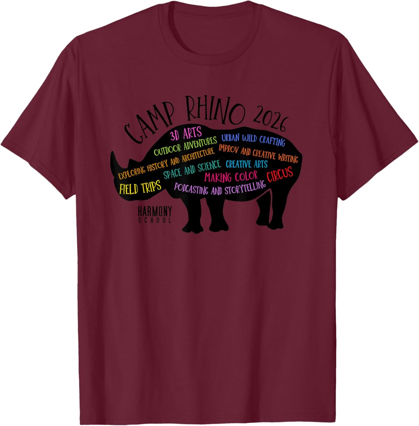 Harmony School Camp Rhino 2026 T-Shirt - T-Shirt | Maroon
