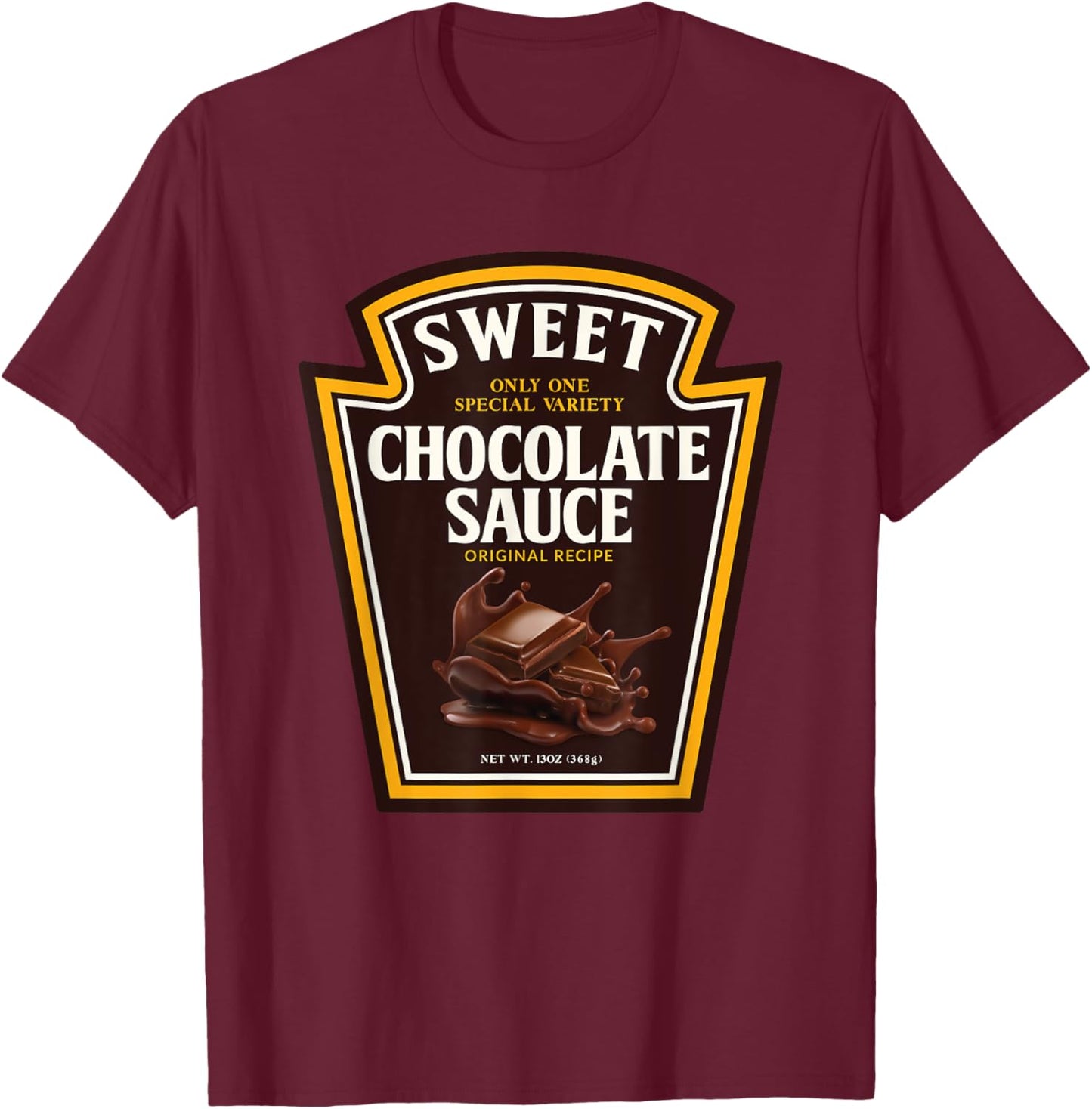 Sweet Chocolate Sauce Funny Bottle Label Condiment design T-Shirt - T-Shirt | Maroon