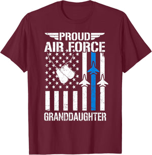 Proud US Air Force Granddaughter USAF Veteran Flag American T-Shirt - T-Shirt | Maroon