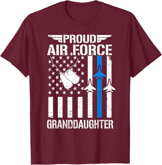 Proud US Air Force Granddaughter USAF Veteran Flag American T-Shirt - T-Shirt | Maroon