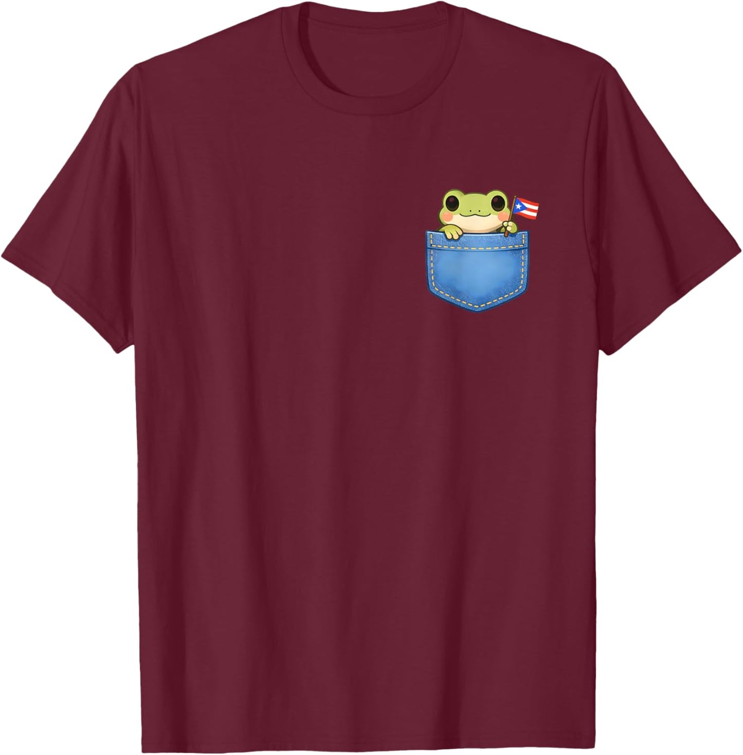 Cute Coqui Frog Pocket Puerto Rican Flag Boricua Kids Women T-Shirt - T-Shirt | Maroon