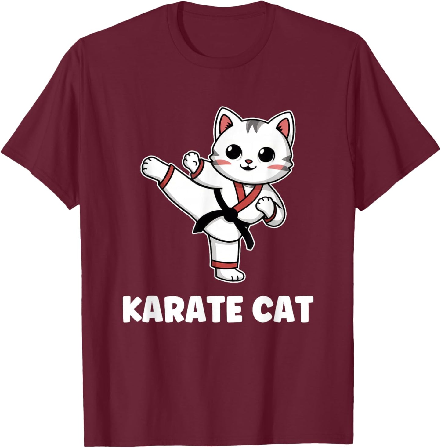 Funny Karate Cat Kawaii Girl Women Karate T-Shirt - T-Shirt | Maroon