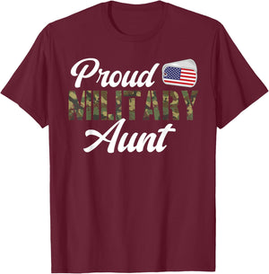 Proud Military Aunt US Flag Soldier Auntie T-Shirt - T-Shirt | Maroon