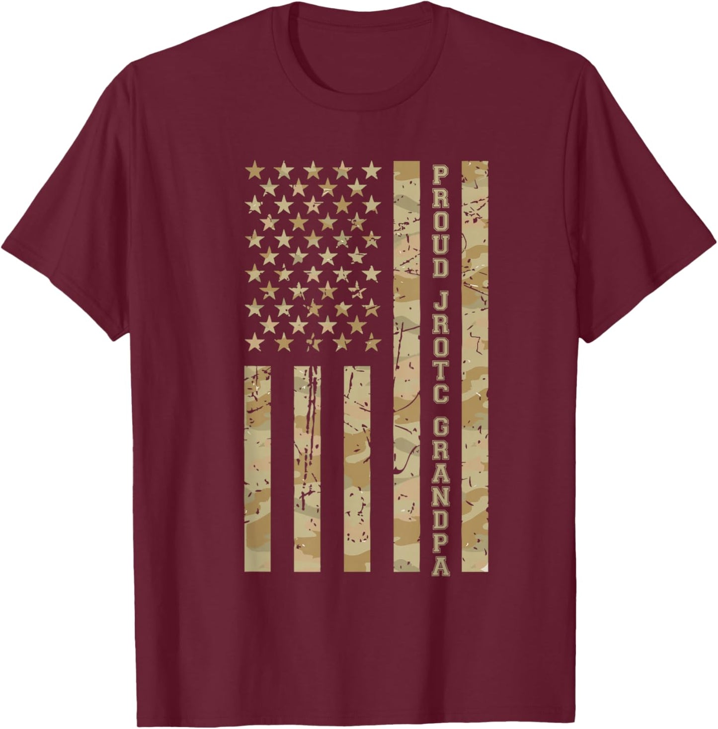 Proud JROTC Grandpa Military Family Desert Camo American T-Shirt - T-Shirt | Maroon