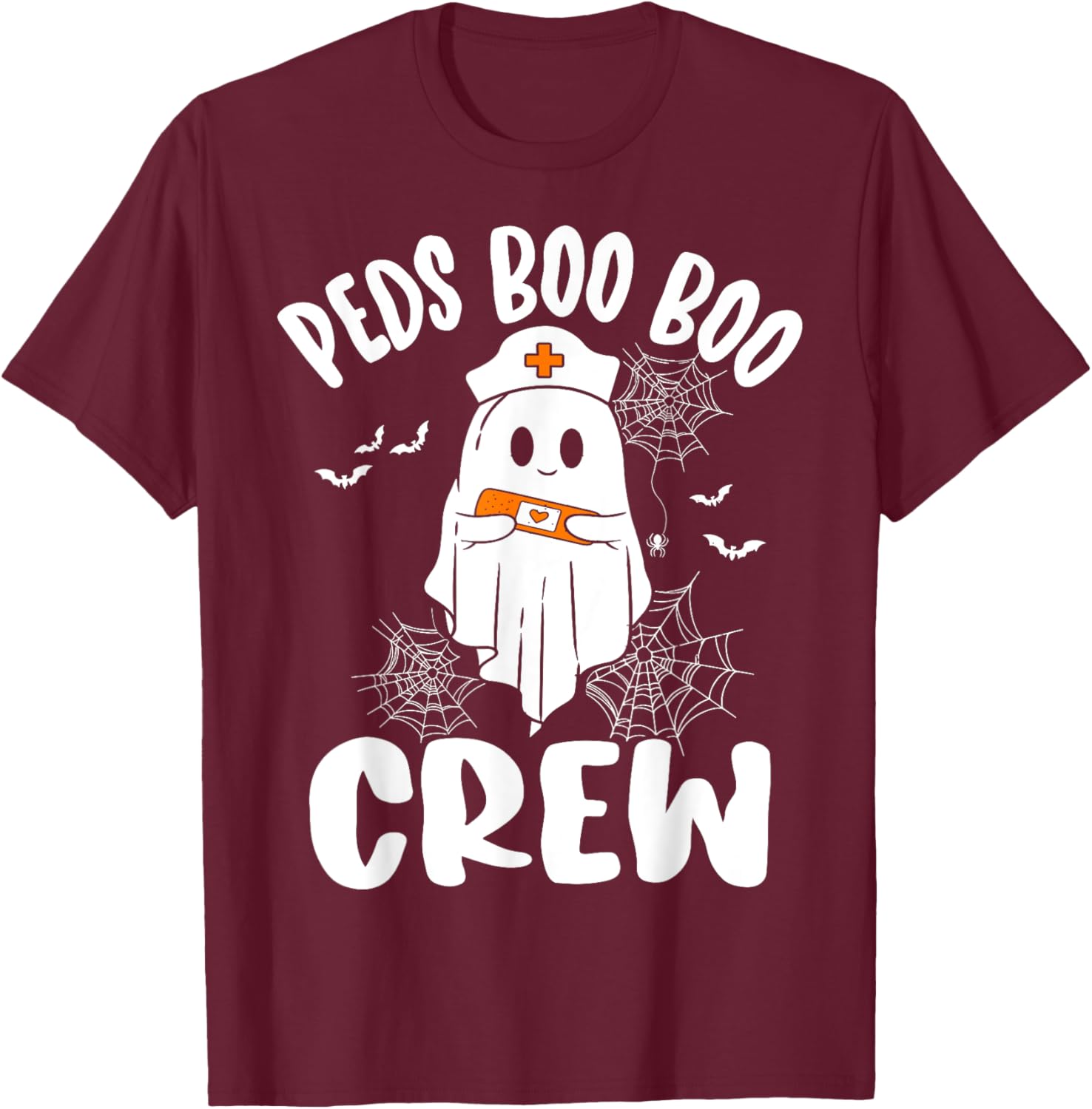 Peds Nurse Boo Crew Nurse Ghost Funny Halloween T-Shirt - T-Shirt | Maroon