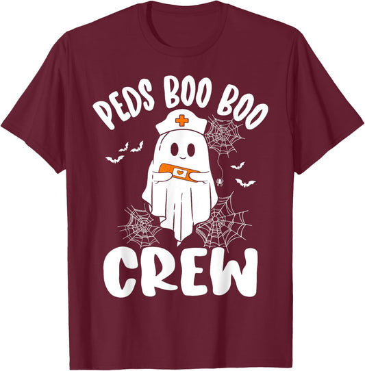 Peds Nurse Boo Crew Nurse Ghost Funny Halloween T-Shirt - T-Shirt | Maroon
