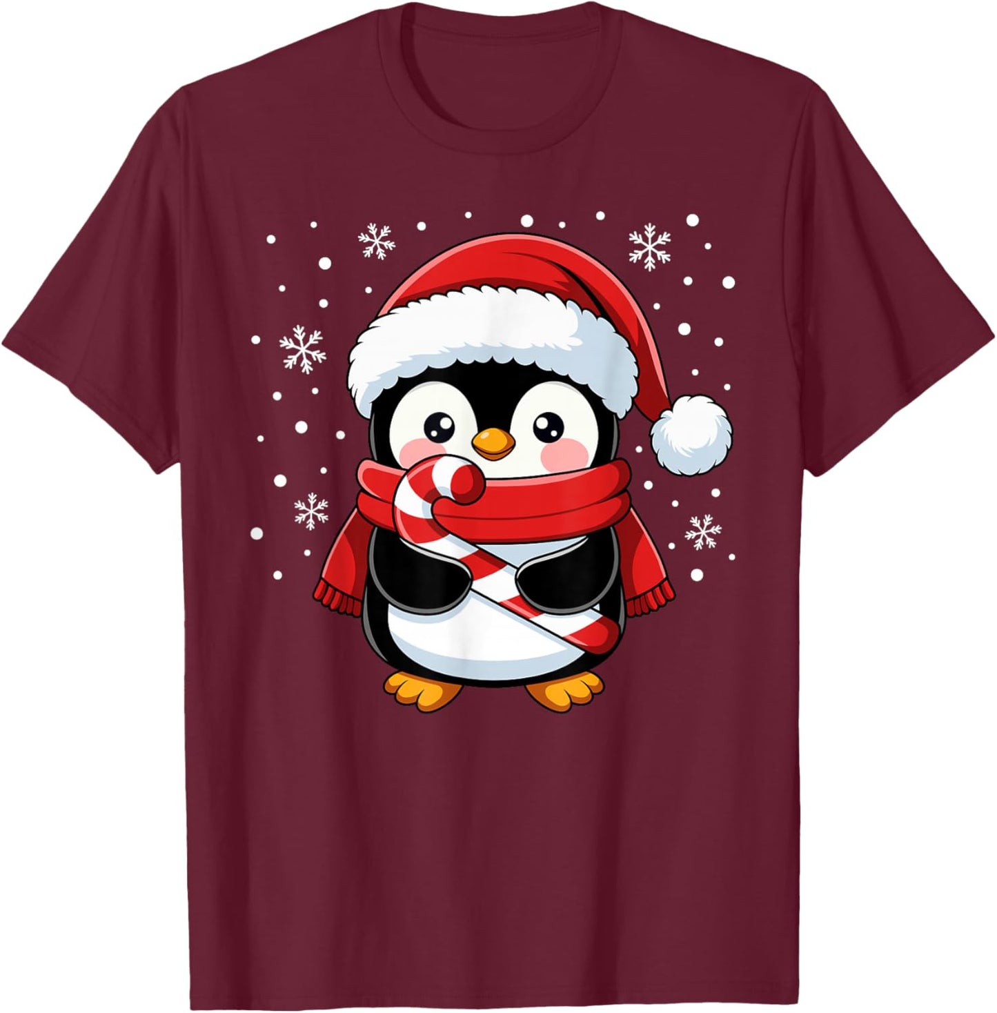 Penguin Christmas Candy Cane Winter Toddler Girl Boy Women T-Shirt - T-Shirt | Maroon