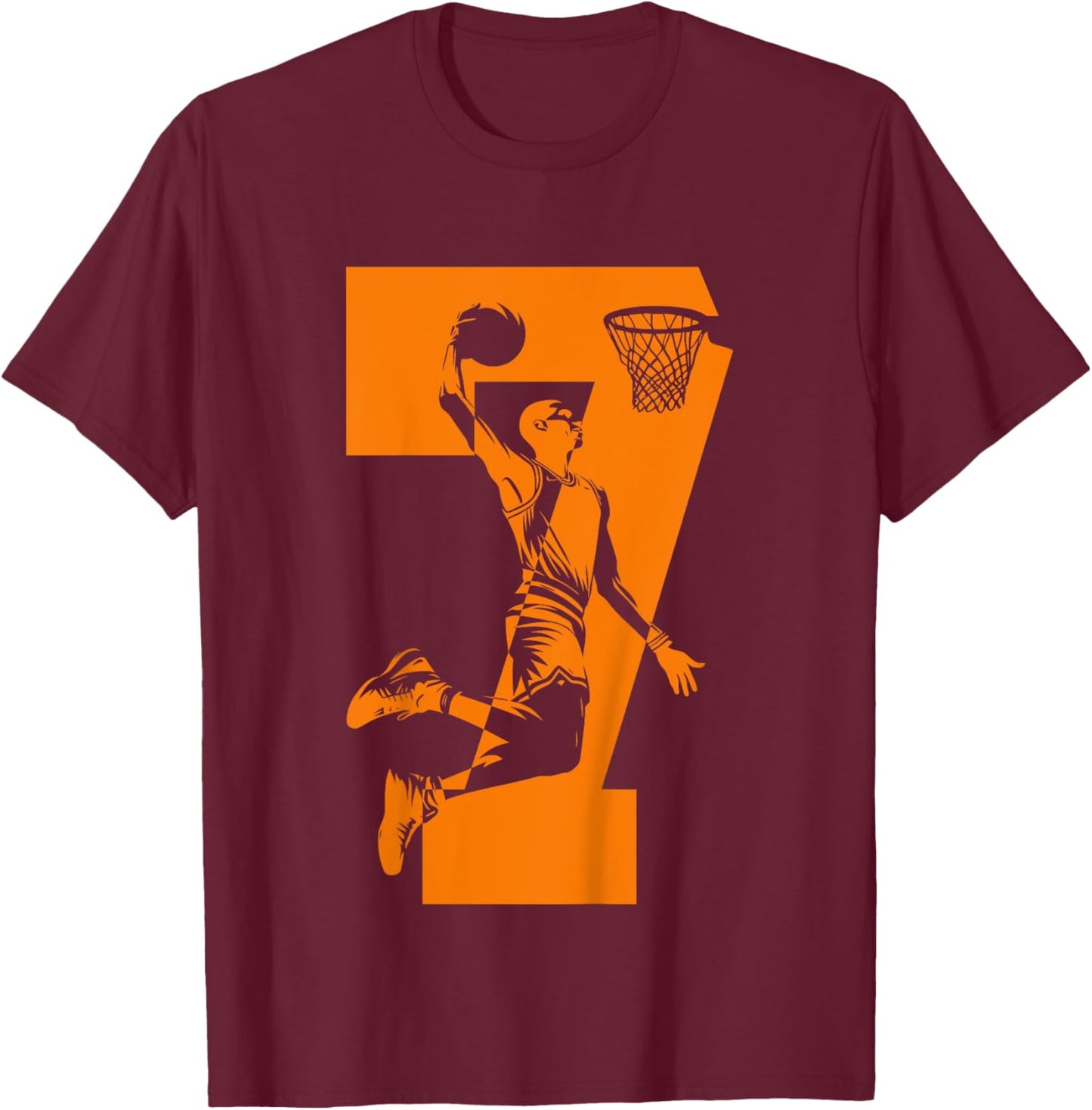 Kids NUMBER 7 BASKETBALL 7TH BIRTHDAY T-Shirt - T-Shirt | Maroon
