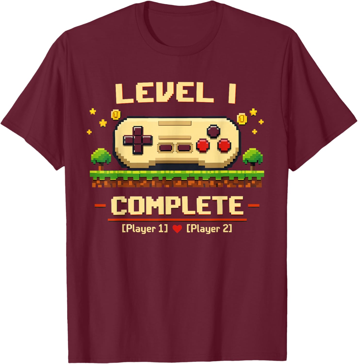 1st Wedding Anniversary Gamer Vintage Level 1 Complete T-Shirt - T-Shirt | Maroon