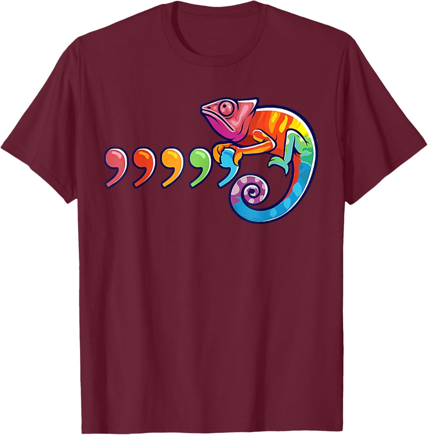Comma Chameleon Funny 80's Throwback T-Shirt - T-Shirt | Maroon