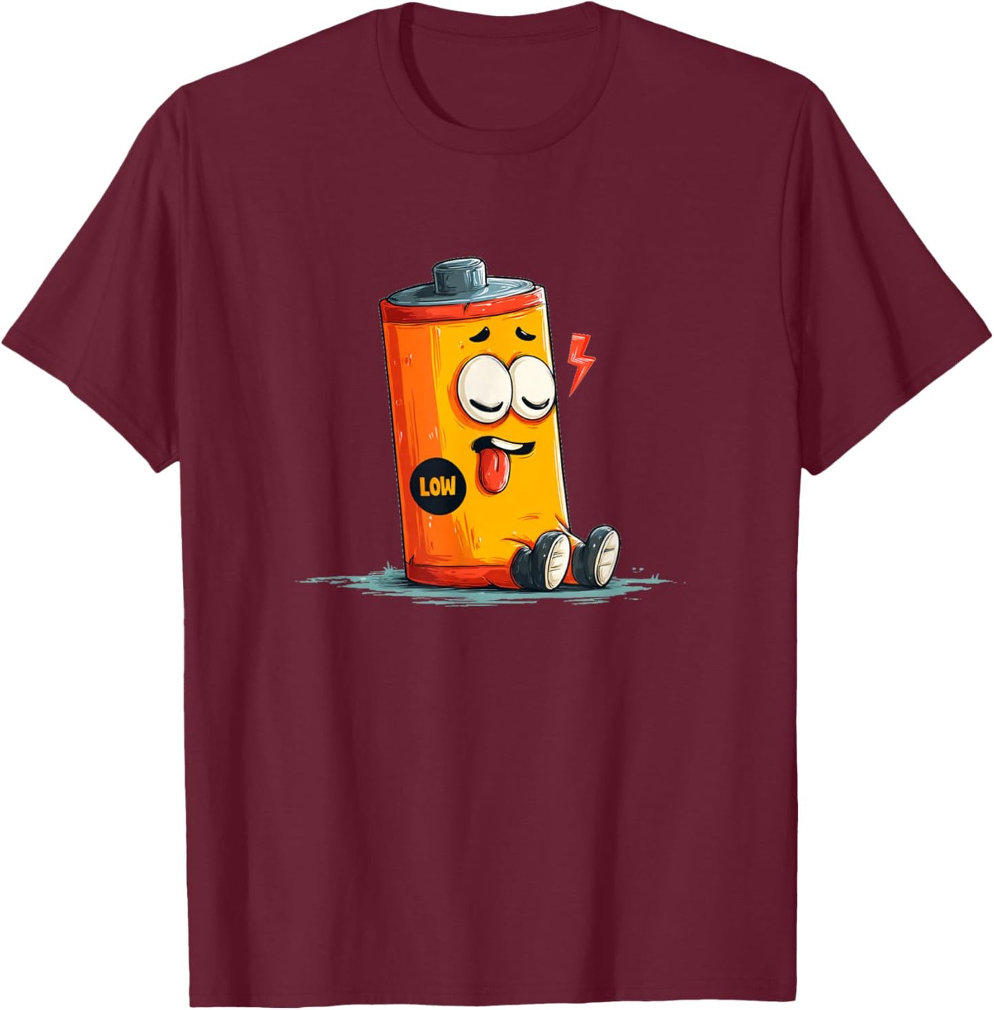 Funny Powerless Battery Costume for Low Energy Lovers T-Shirt - T-Shirt | Maroon