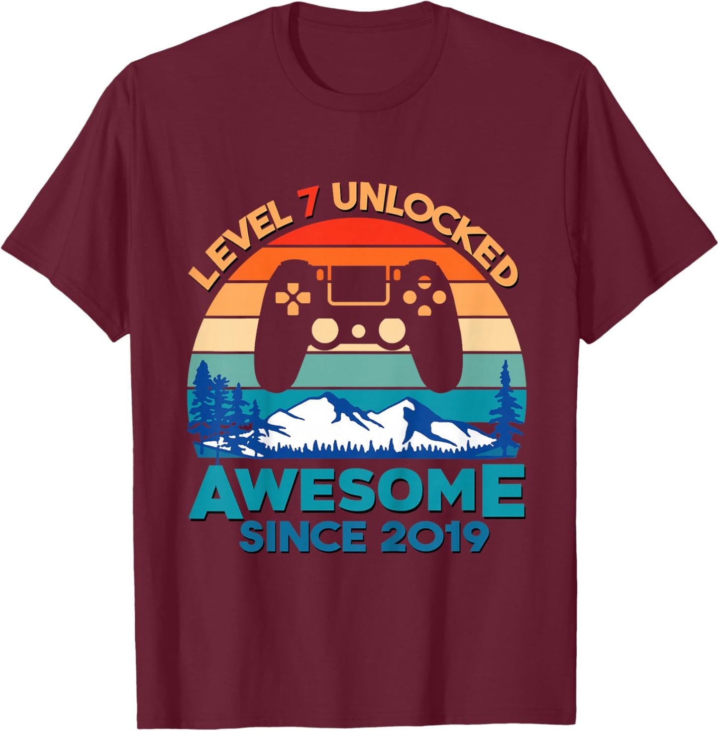 Kids Level 7 Unlocked 7th Birthday Boy Game Turning 7 Year Old T-Shirt - T-Shirt | Maroon