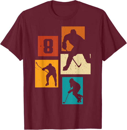 8th Birthday Boys Icehockey Player Ice Hockey 8 Years Old T-Shirt - T-Shirt | Maroon