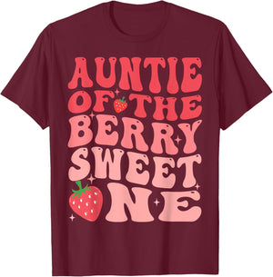 Auntie Of The Berry Sweet One 1st Birthday Strawberry T-Shirt - T-Shirt | Maroon