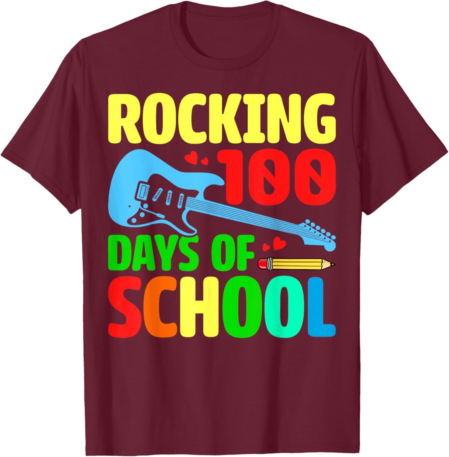 Rocking 100 Days of School Music Lover Students Teacher T-Shirt - T-Shirt | Maroon