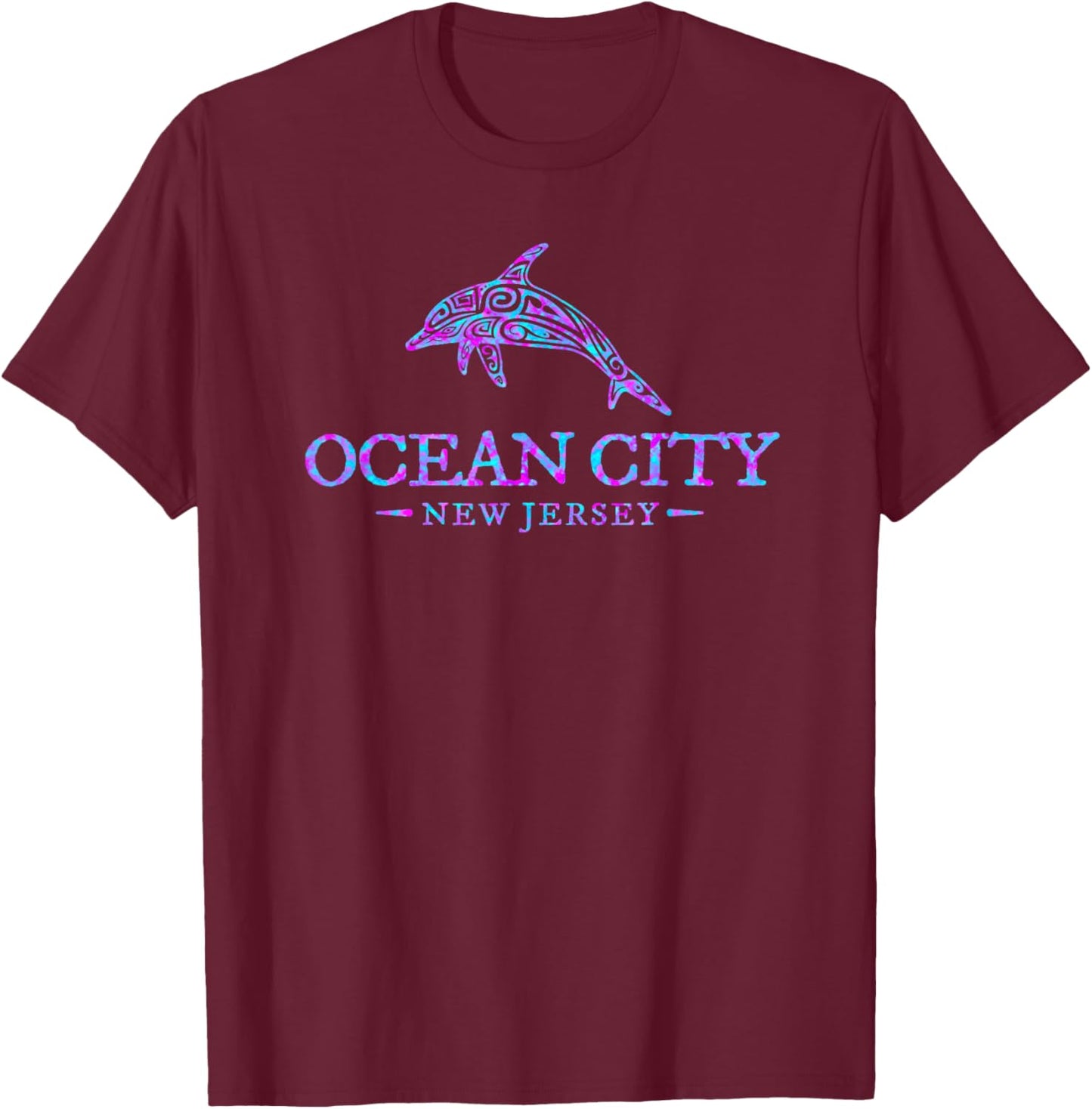 Ocean City New Jersey Colorful Dolphin Girls Boys T-Shirt - T-Shirt | Maroon