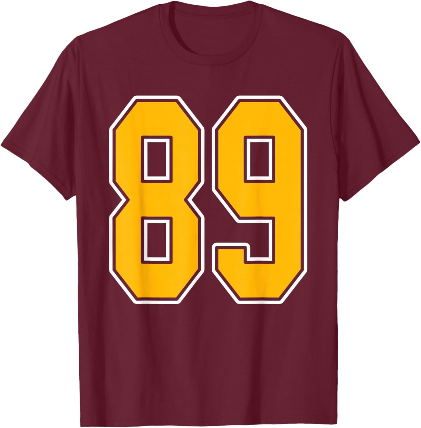 Gold and White Sports Number 89 Jersey Uniform Player T-Shirt - T-Shirt | Maroon