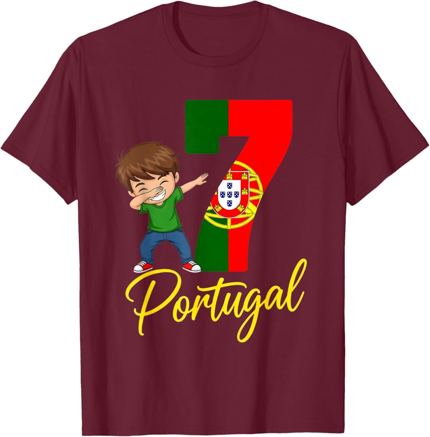Portugal Flag Quinas Number 7 Dubbing Boys Kids T-Shirt - T-Shirt | Maroon