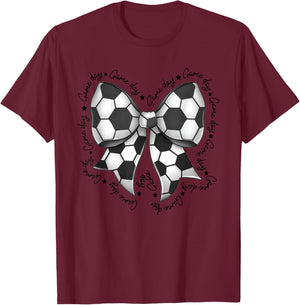 Cute Coquette Bow Funny Game Day Soccer Mom Life Team Sports T-Shirt - T-Shirt | Maroon