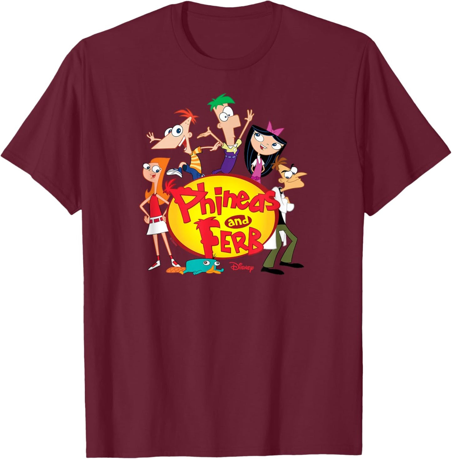 Phineas and Ferb - Group Logo T-Shirt - T-Shirt | Maroon
