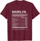Marilyn Nutrition Facts Funny Sarcastic Personalized Name T-Shirt - T-Shirt | Maroon