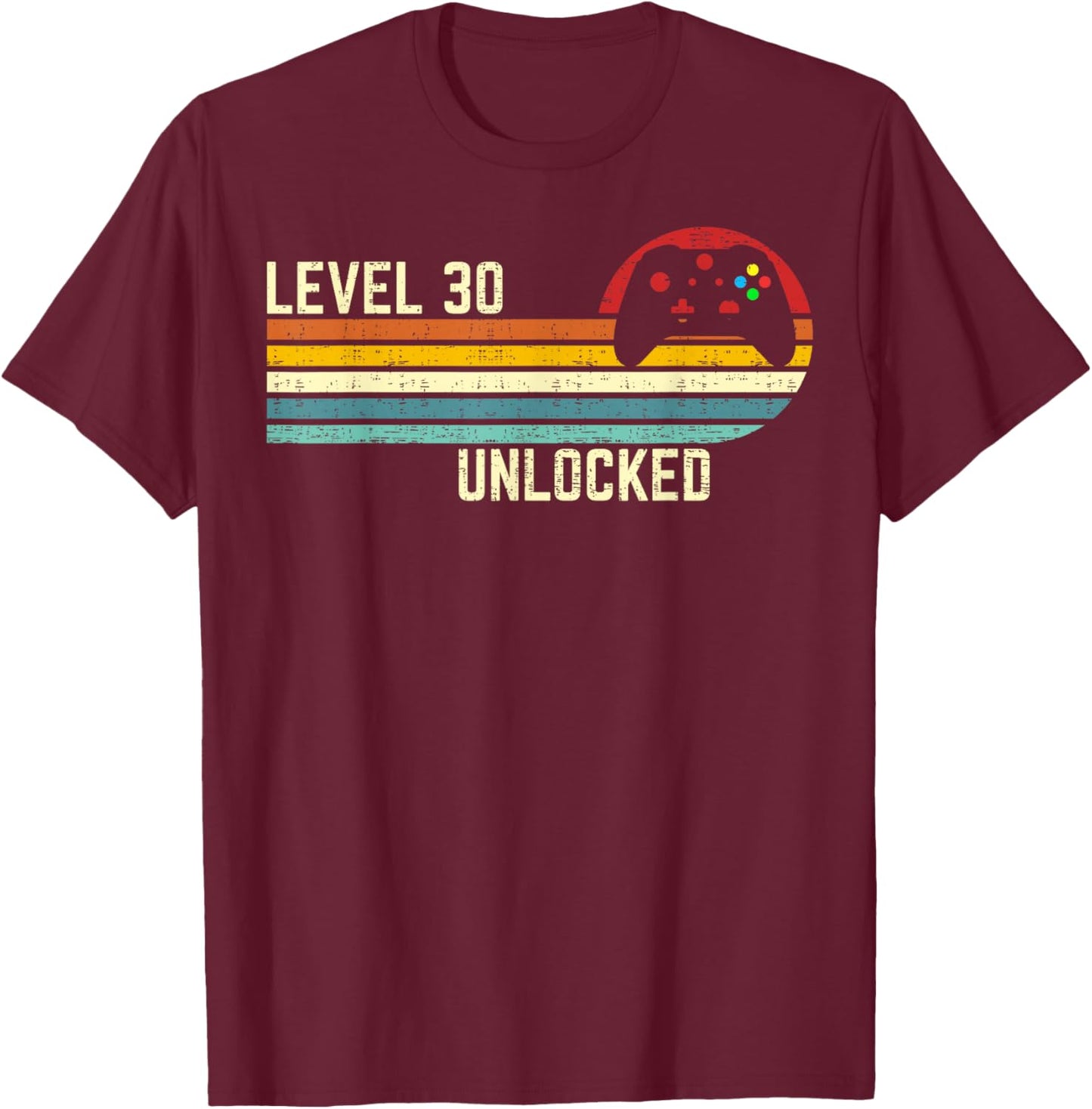 30e Anniversaire d'un Joueur vidéo Amusant débloqué Vintage de Niveau 30 T-Shirt - T-Shirt | Maroon