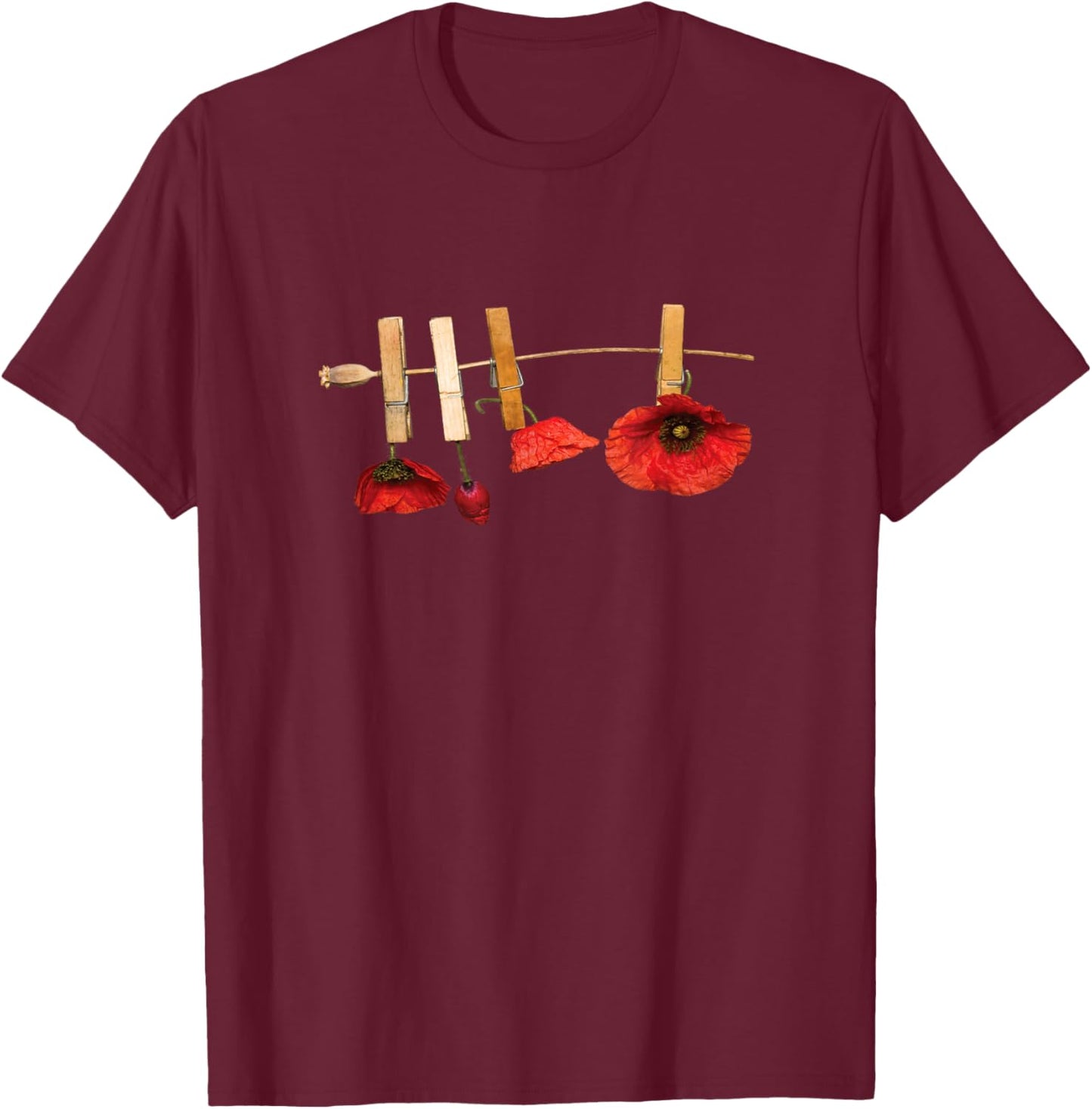 Red Poppy Flowers On A Leash T-Shirt - T-Shirt | Maroon