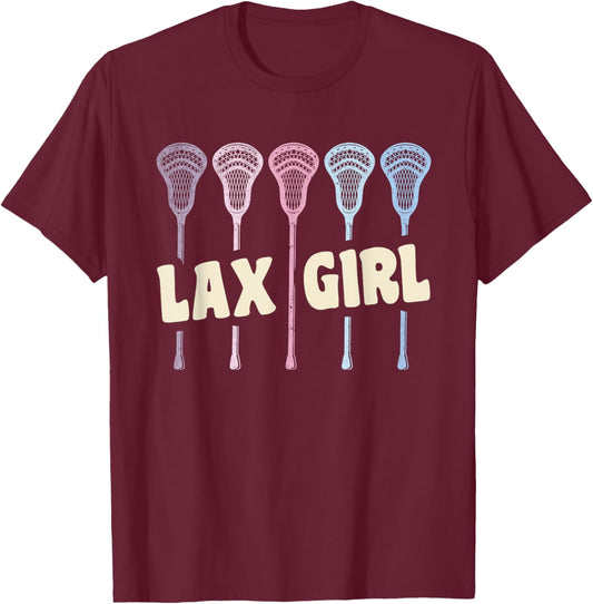 Lax Girl Lacrosse Stick Women Retro Lacrosse Player Goalie T-Shirt - T-Shirt | Maroon
