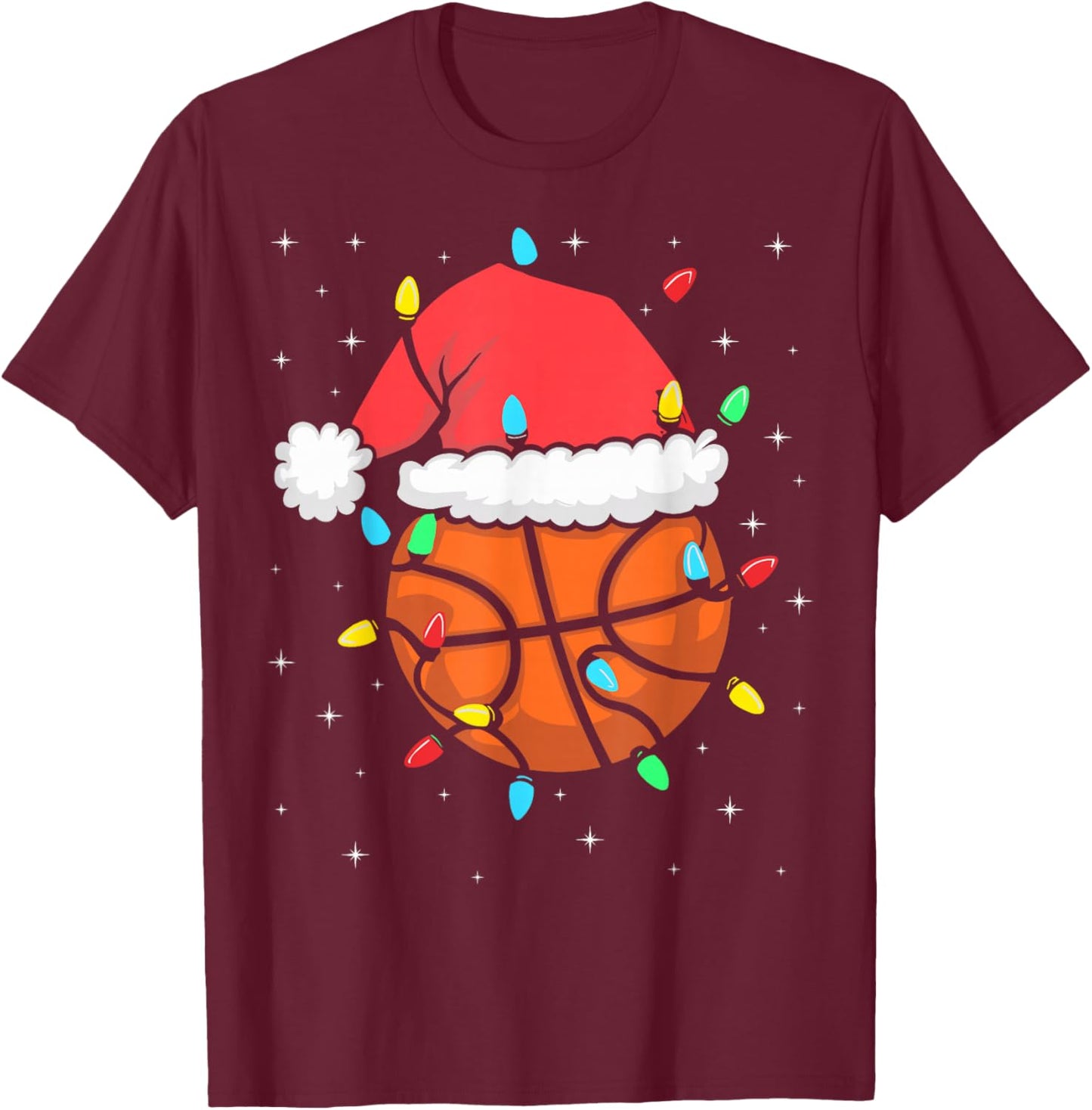 Funny Basketball Player Xmas Santa Hat Basketball Christmas T-Shirt - T-Shirt | Maroon