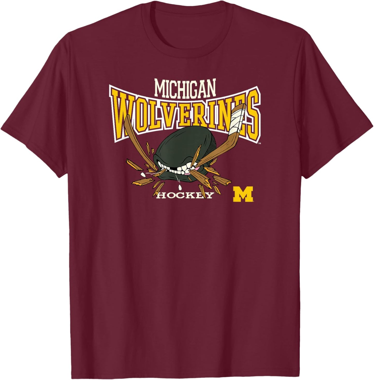 Michigan Wolverines Hockey Bite Navy Officially Licensed T-Shirt - T-Shirt | Maroon