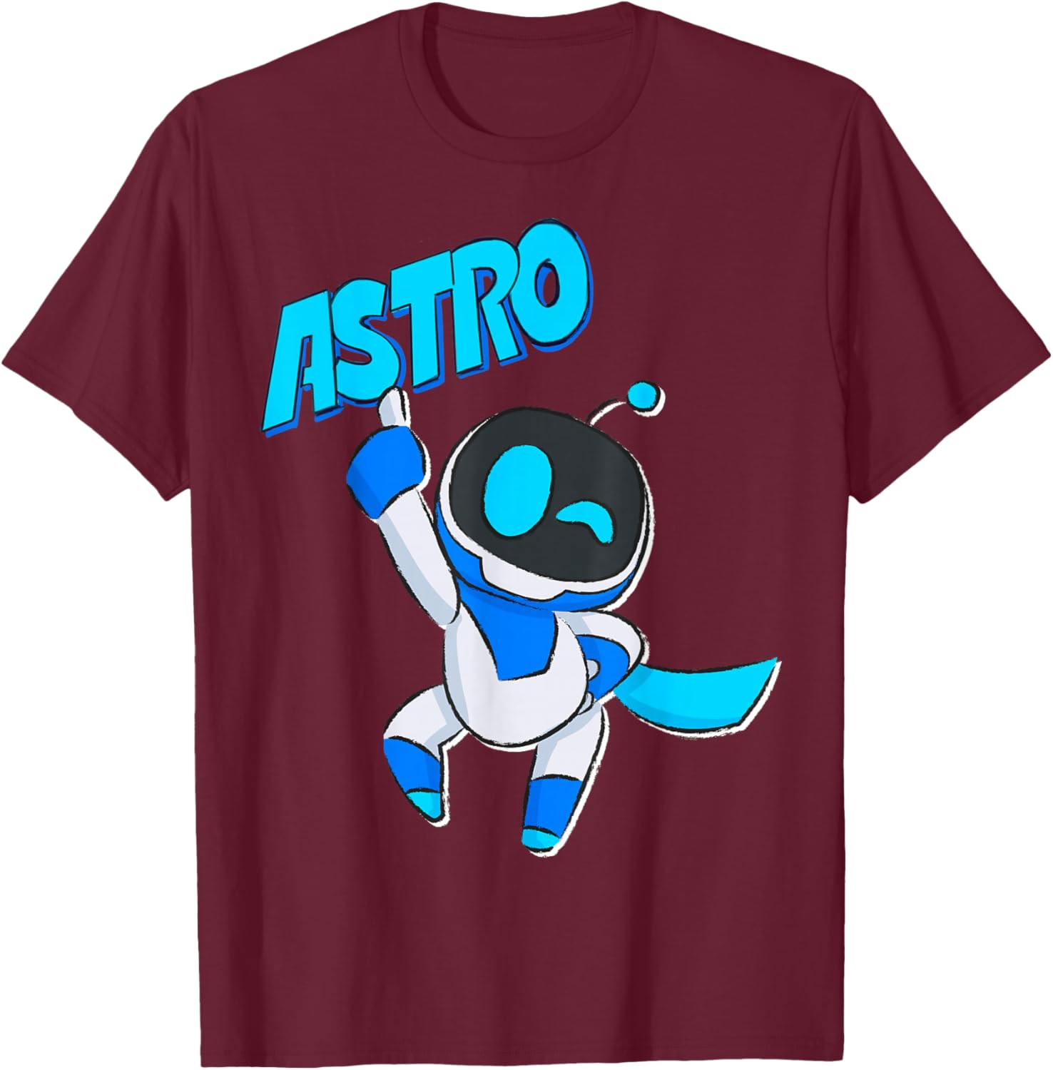 Astrobot Astro Blue Bold Font Classic Super Pose with Cape T-Shirt - T-Shirt | Maroon