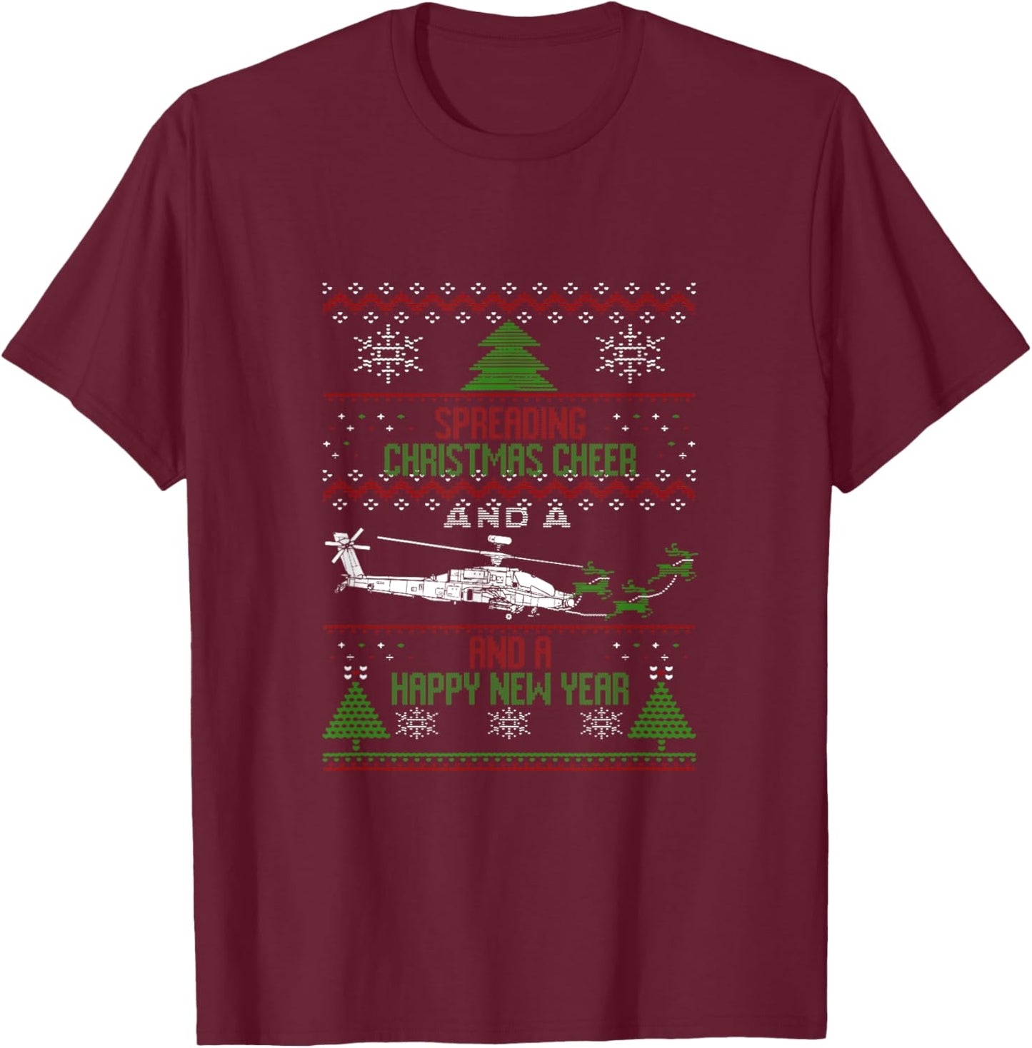 Military Apache Helicopter Ugly Christmas Holiday army navy T-Shirt - T-Shirt | Maroon