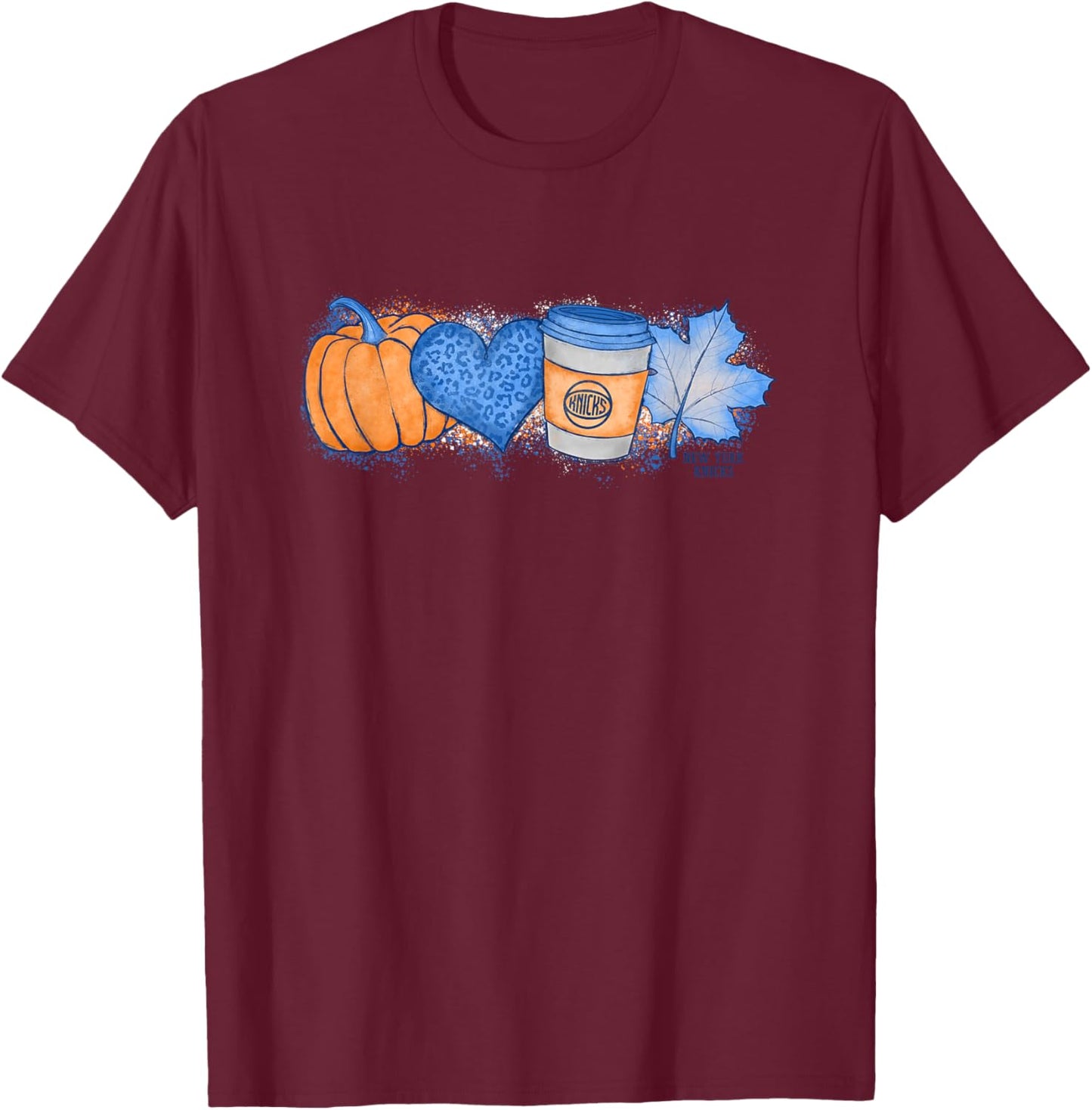 NBA New York Knicks Cozy Fall Painted Banner T-Shirt - T-Shirt | Maroon
