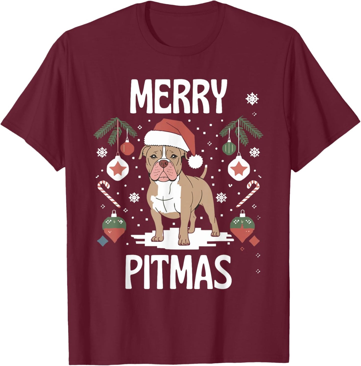 Merry Pitmas Funny Matching Christmas Pajamas Pitbull Dog T-Shirt - T-Shirt | Maroon