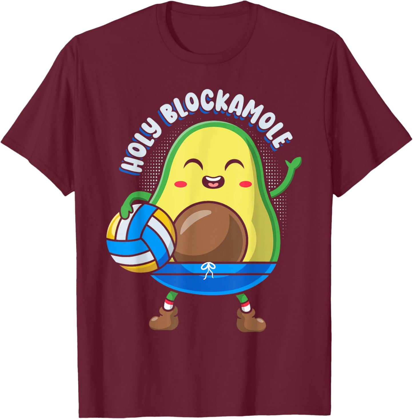 Funny Volleyball Avocado Lover Holy Blockamole T-Shirt - T-Shirt | Maroon