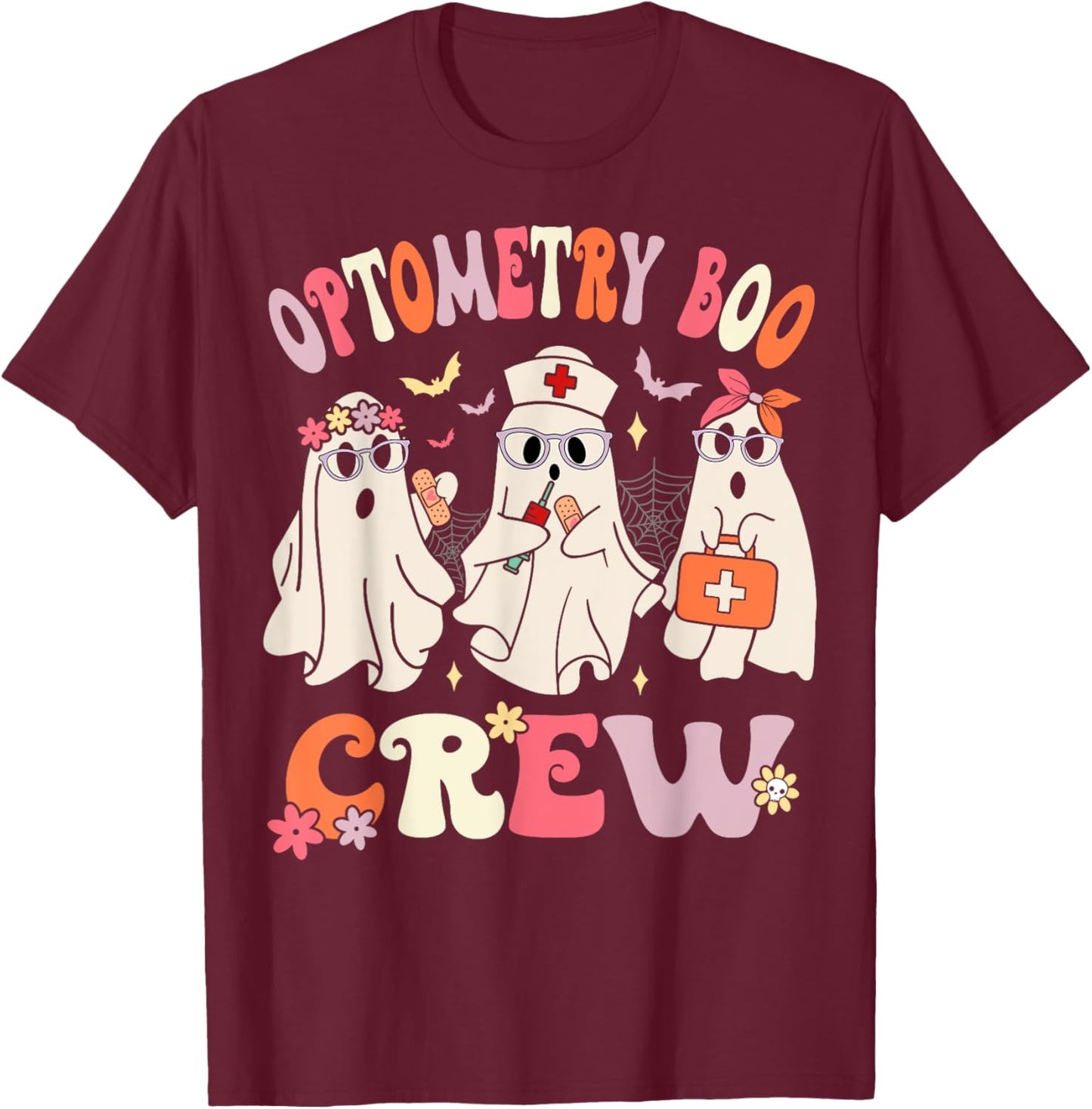 Optometry Boo Crew Optometrist Halloween Eye Doctor Funny T-Shirt - T-Shirt | Maroon